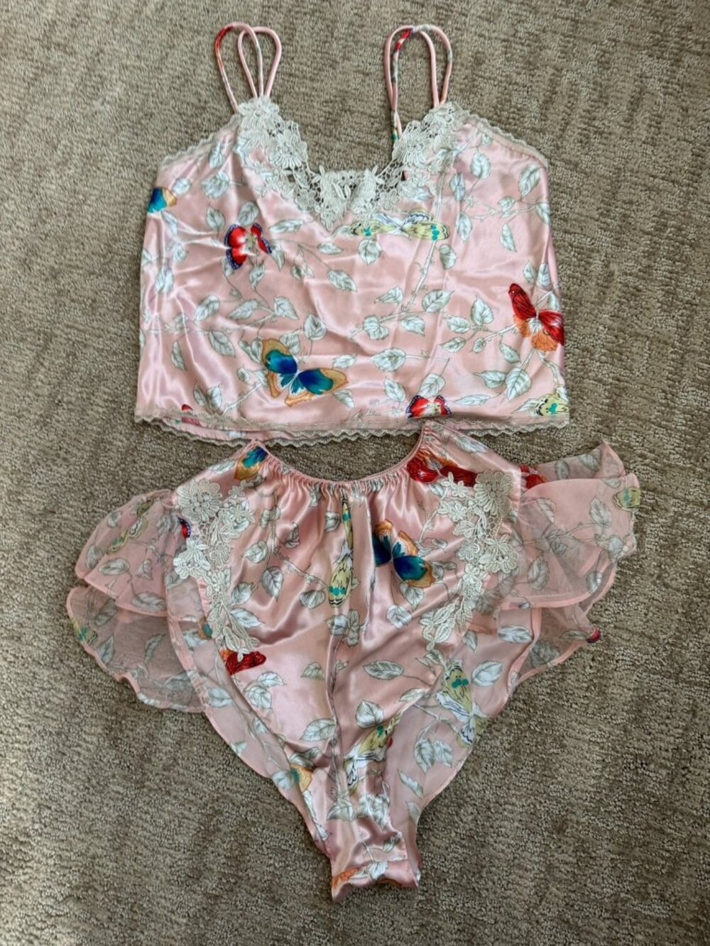 VTG 90s Victorias Secret Gold Label Pink Floral Satin Place Trim Cami Short P